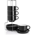 Sweejar tasses  caf empilables en cramique - lot de 4 tasses expresso 220 ml avec soucoupes et support ...