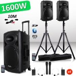 Syst�me actif amplifi� batterie 1600w port15 vhf sonorisation karaok� musiciens dj usb bluetooth mobile ...