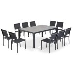 Table et 10 chaises de jardin aluminium céramique gris - oviala Table et 10 chaises de jardin aluminium céramique gris - oviala