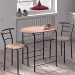 Table avec 2 chaises ada - rousseau - ovale - cuisine - blanc - aspect bois