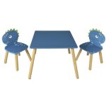 Table et 2 chaises - home deco kids - dino - dinosaures - amusant - bleu et marron