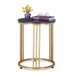 Relaxdays table d?appoint marmo m�tal et mdf bout de canap� rond salon couloir hxd 51 x 41 cm noir / ...