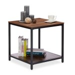 Relaxdays table d?appoint 2 surfaces bois cadre en m�tal robuste carr� table basse de salon hauteur 51cm ...