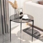 Table dappoint ronde 50x50x50cm bout de canapé noir en verre trempé et métal pour chambre cuisine bureau ... Table dappoint ronde 50x50x50cm bout de canapé noir en verre trempé et métal pour chambre cuisine bureau ...