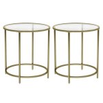 Table d?appoint ronde - vasagle - dessus en verre tremp� - cadre en m�tal - dor� et transparent