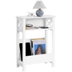 Table dappoint salon - bout de canap avec porte - revues - blanc - yaheetech