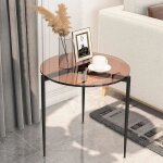 Table dappoint salon bout de canap ronde en verre tremp et mtal pour chambre cuisine bureau 50x50x50cm ...