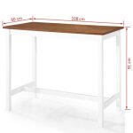 Table de bar en bois massif - homgeek - rectangulaire - marron - 108 x 60 x 91 cm