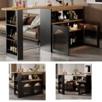 Table de bar extensible - leytn - 138 - 193 cm - mdf + verre - rangement led - noir Table de bar extensible - leytn - 138 - 193 cm - mdf + verre - rangement led - noir