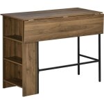 Table de bar avec rangement homcom table bistrot ilot central plateau lat�ral rabattable et 3 �tag�res ...
