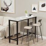 Table de bar unho - plateau aspect marbre - 120x40x105cm - cadre mtallique robuste