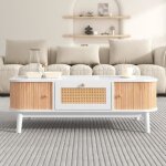 Table basse - 110x55x38. 5cm - 1 tiroir - 2 portes coulissantes - blanc