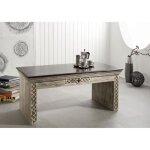 Table basse 115x60cm - bois massif de manguier cir� (blanc antique) - style campagne chic - castle antik ...