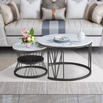 Table basse - lot de 2 - marbrure - style moderne - blanc et noir - 70 x 45 cm et 45 x 40 cm - ronde