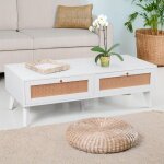 Table basse 2 tiroirs avec cannage dalgora l120cm blanc Table basse 2 tiroirs avec cannage dalgora l120cm blanc