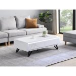 Table basse 2 tiroirs avec leds en mdf - blanc laqué - saliano Table basse 2 tiroirs avec leds en mdf - blanc laqué - saliano
