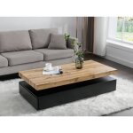 Table basse avec 2 tiroirs en mdf - noir et naturel clair - felix