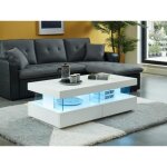 Table basse 2 tiroirs et 2 niches avec leds - mdf et verre tremp - blanc laqu - fabio ii