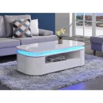 Table basse 4 portes et 1 tiroir avec leds en mdf - blanc laqué - vandana Table basse 4 portes et 1 tiroir avec leds en mdf - blanc laqué - vandana
