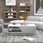 Table basse 95 x 55 x 32 cm table de canap� moderne table de salon rectangulaire avec lumi�re led blanc ...