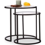 Relaxdays table basse dappoint gigogne lot de 2 tables de nuit ronde tables de chevet hxlxp : 505 x 50 ...