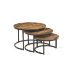 Table basse arnold ? lot de 3 tables gigognes rondes ? marron bois et m�tal ? style contemporain