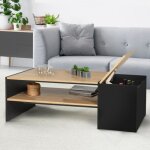 Idmarket table basse bar contemporaine rectangulaire izia avec coffre noir et plateaux bois