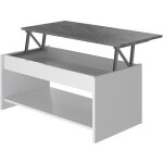 Table basse - blanc et gris bton - relevable - l 100 cm x p50 x h44cm - happy