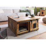 Table basse en bois de manguier laqu� brun clair railway n� 1006 - massivmoebel24 - carr� - industriel ...