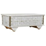 Table basse en bois de manguier et métal coloris blanc - doré - longueur 115 x profondeur 60 x hauteur ... Table basse en bois de manguier et métal coloris blanc - doré - longueur 115 x profondeur 60 x hauteur ...