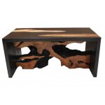 Table basse bois noir / nature racine de teck et bois de suar - collection rooty