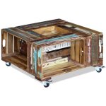 Table basse en bois de r�cup�ration massif 70 x 70 x 35 cm - salalis - vintage - carr� - laqu� - marron ...