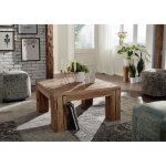 Table basse carr�e 90x90cm - bois recycl� de teck brut - design rustique - bassano
