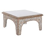 Table basse carre en bois de manguier sculpt - verre coloris naturel - blanc - longueur 81 x profondeur ...