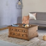 Table basse de salon tequila coffre malle de rangement rectangulaire en bois style mexicain avec 5 tiroirs ...