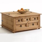 Table basse coffre rangement tequila - idimex - pin massif - style mexicain - 5 tiroirs - coffre de rangement ...