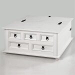 Table basse coffre rangement tequila pin massif style mexicain lasur� blanc