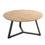 Table basse coloris ch�ne et m�tal noir - diam�tre 80 x hauteur 42 cm