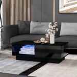 Table basse contemporaine avec clairage led - 99x55x32cm - table  caf - avec niche de rangement - ...