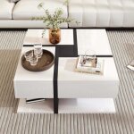 Table basse contemporaine modernluxe - 4 tiroirs - espace de rangement - design g�om�trique - blanc