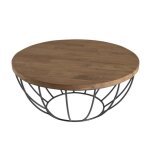 Macabane alida - table basse coque ronde 80x80cm plateau teck recycl� pi�tement m�tal noir