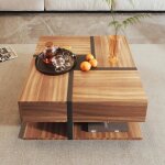 Table basse design contemporain - modernluxe - 4 tiroirs - espace de rangement - 78x78x36cm - marron