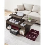 Table basse avec deux tiroirs en tissu double relevage marron sapin Table basse avec deux tiroirs en tissu double relevage marron sapin