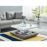 Table basse - plateau pivotant - mdf laqué blanc et béton - fausto ii Table basse - plateau pivotant - mdf laqué blanc et béton - fausto ii