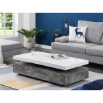 Table basse avec 2 tiroirs en mdf - béton et blanc - felix Table basse avec 2 tiroirs en mdf - béton et blanc - felix