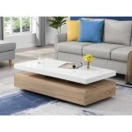 Table basse avec 2 tiroirs en mdf - naturel clair et blanc - felix Table basse avec 2 tiroirs en mdf - naturel clair et blanc - felix