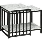 Tables dappoint tables gigognes - homcom - lot de 2 empilables plateau aspect bois effet marbre - m�tal ...