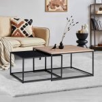 Idmarket lot de 2 tables basses gigognes boston 60 / 70 m�tal noir et bois design industriel