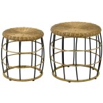 Lot de 2 tables basses gigognes outsunny r�sine tress�e 58x58x53cm kaki