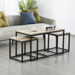 Lot de 3 tables basses gigognes calvi / dcor chne blanchi et pitement mtal noir